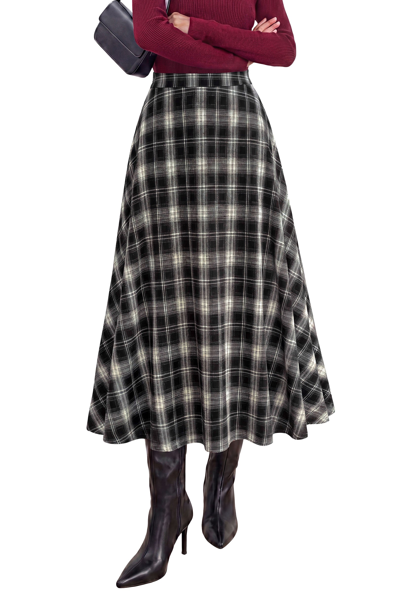 PRETTYGARDEN Women's Plaid High Waisted A-Line Midi Skirts | Elastic Waistband, Long Flowy Skirt, Classic Tartan Print, Vintage Style, Casual & Formal Wear, Fall Outfits Winter Clothing