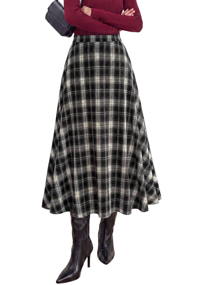 PRETTYGARDEN Women's Plaid High Waisted A-Line Midi Skirts | Elastic Waistband, Long Flowy Skirt, Classic Tartan Print, Vintage Style, Casual & Formal Wear, Fall Outfits Winter Clothing