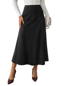 PRETTYGARDEN Womens High Waist Faux Suede A Line Midi Skirt | Hidden Stretch Elastic Waist, Front Back Panel Stitching, Vintage Elegant Mid-Calf Long Skirts for Fall Winter Office Daily