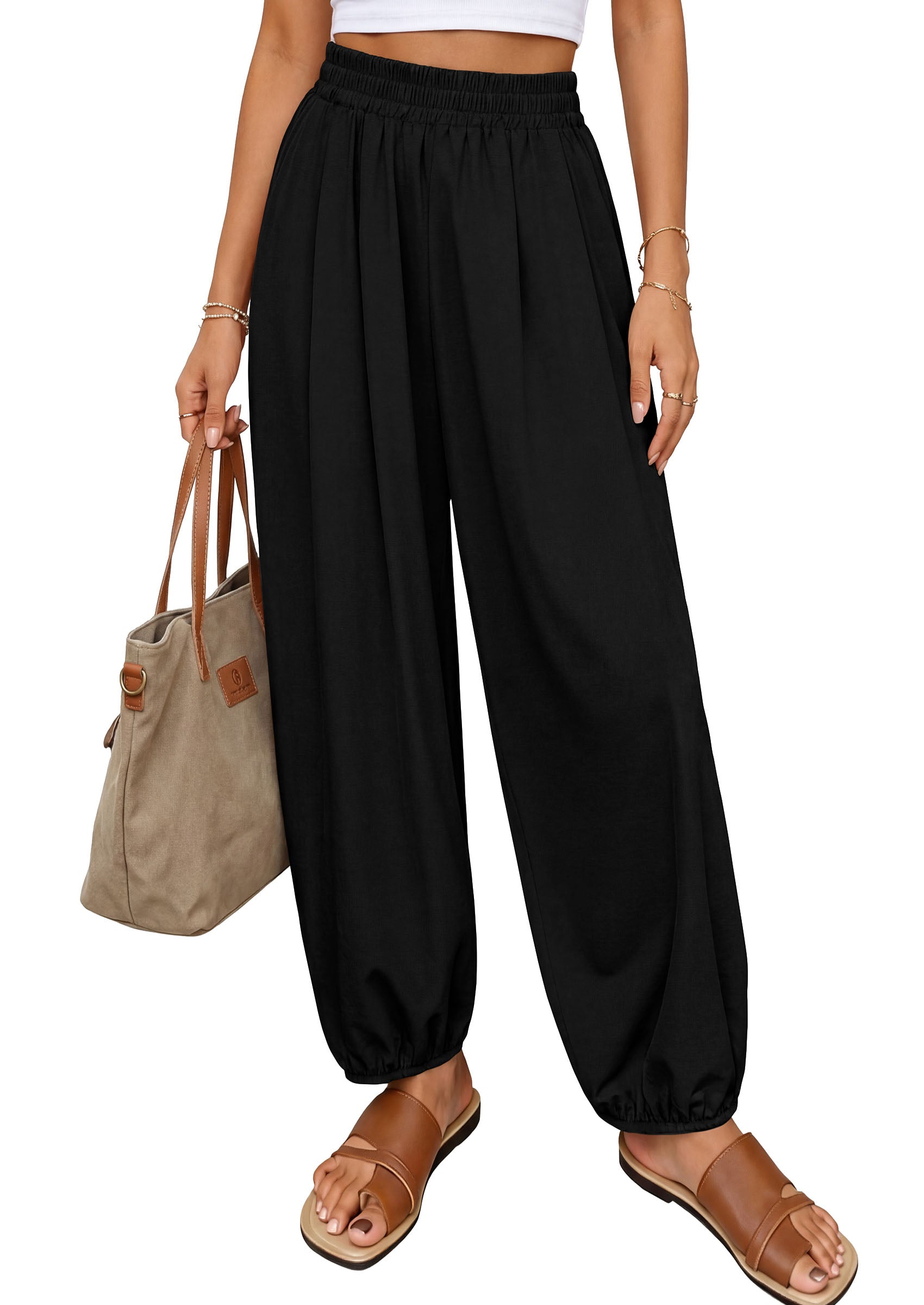 PRETTYGARDEN Womens 2026 Summer Casual Pants High Waisted Loose Wide Leg Palazzo Pockets Lounge Beach Travel Trousers Outfits