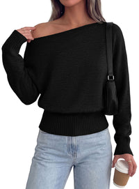 PRETTYGARDEN Womens Off The Shoulder Sweater Fall Fashion | Soft Stretchy Knit Fabric, Batwing Long Sleeve Cinched Waist Cropped Sweaters, Date Night Outfit, Asymmetrical Going Out Tops