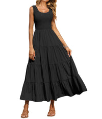 PRETTYGARDEN Women's 2026 Casual Loose Plain Maxi Sundress Smocked Tank Dress Sleeveless Summer Beach Tiered Long Dresses