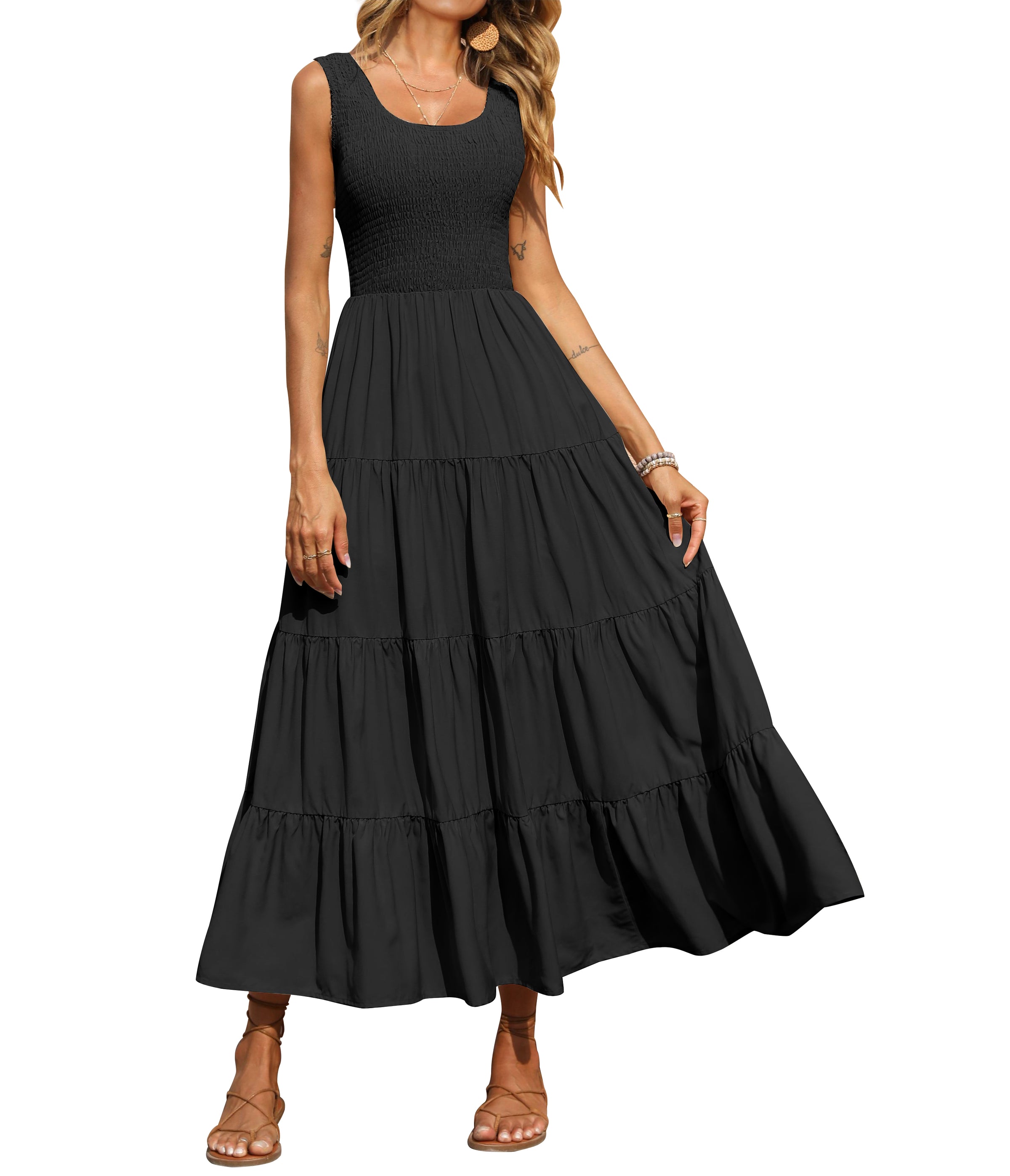 PRETTYGARDEN Women's 2026 Casual Loose Plain Maxi Sundress Smocked Tank Dress Sleeveless Summer Beach Tiered Long Dresses