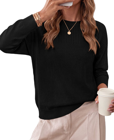 PRETTYGARDEN Sweaters for Women Lightweight Pullover Tops  Crew Neck Long Sleeve Ribbed Knit Basic Sweater, Casual Cute Top for Daily Office Work, Early Fall Fashion, Winter Clothing