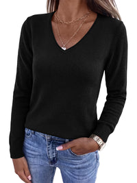 PRETTYGARDEN Womens Long Sleeve Sweaters V Neck Dressy Casual Tops Lightweight Loose Pullover Top, Comfy Ribbed Knit Sweater, Early Fall Fashion Clothing, Business Casual Work Office Outfits