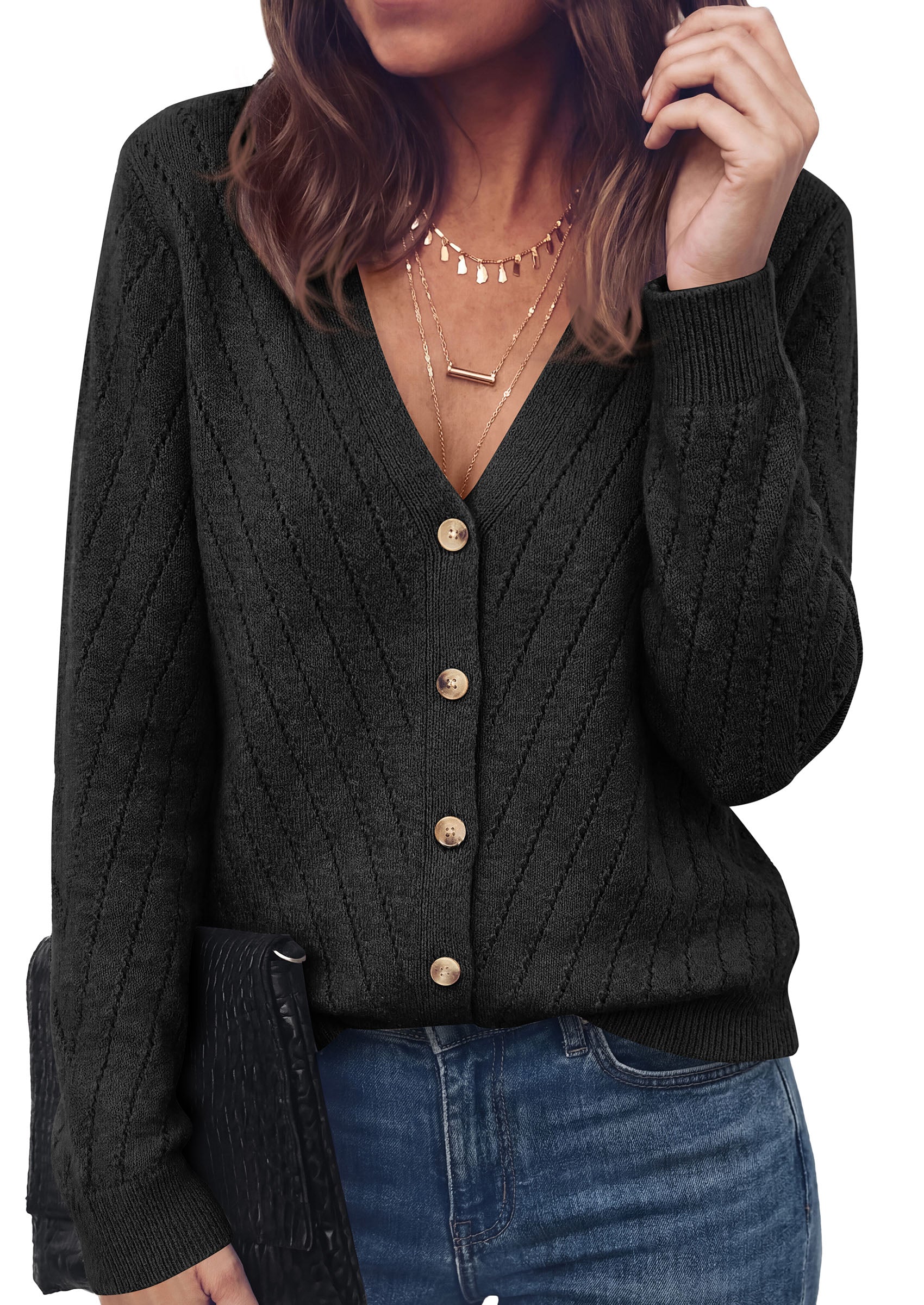 PRETTYGARDEN Women's Cozy Cardigan Sweater with Button | V Neck Long Sleeve Tops, Open Front for Fall Clothes 2026, Knit Winter Clothing, Solid Bussiness Casual & Vacation Outfits