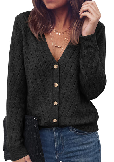 PRETTYGARDEN Women's Cozy Cardigan Sweater with Button | V Neck Long Sleeve Tops, Open Front for Fall Clothes 2026, Knit Winter Clothing, Solid Bussiness Casual & Vacation Outfits
