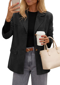 PRETTYGARDEN Women's Faux Suede Western Blazer Jacket | Notched Lapel Button Long Sleeve Oversized Business Casual Suit Jacket, Dressy Office Work Outerwear, 2026 Fall Clothing