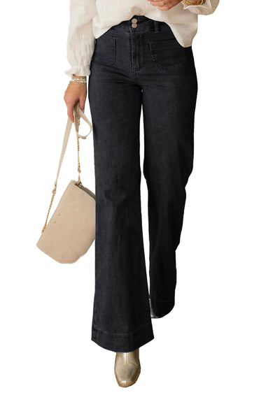PRETTYGARDEN Womens Wide Leg Jeans High Waisted Stretchy|High Rise Bootcut Jeans with Front Patch Pockets, Loose Fit Daily Wear Denim, Trendy Work Pants, Business Casual Outfits