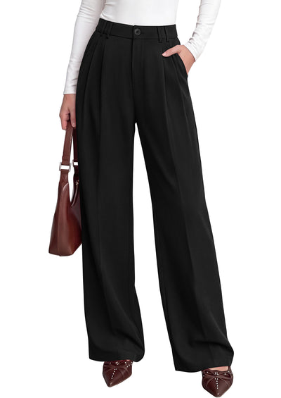 PRETTYGARDEN Women's Dress Pants Wide Leg Flowy Trousers | High Waisted Palazzo Pants, Pleated Front, Side Pockets, Work Office Wear, Business Casual Outfits, Fall Fashion Clothing