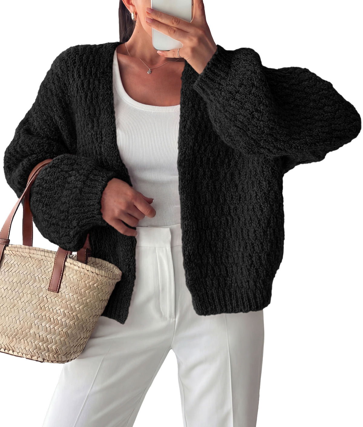 PRETTYGARDEN Women's Fall Cardigan Open Front Chunky Sweaters | Cozy Stretchy Knitwear, Long Sleeve Drop Shoulder, Loose Fit Crochet Jacket, Trendy Holiday Outfits, Warm Winter Clothing