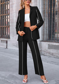 PRETTYGARDEN 2 Piece Blazer Outfits Business Casual Oversized Jacket Wide Leg Work Pants Dressy Suit Set