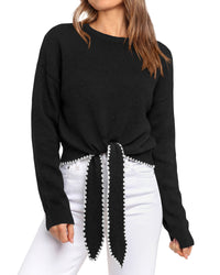PRETTYGARDEN Casual Long Sleeve Strappy Sweaters for Women