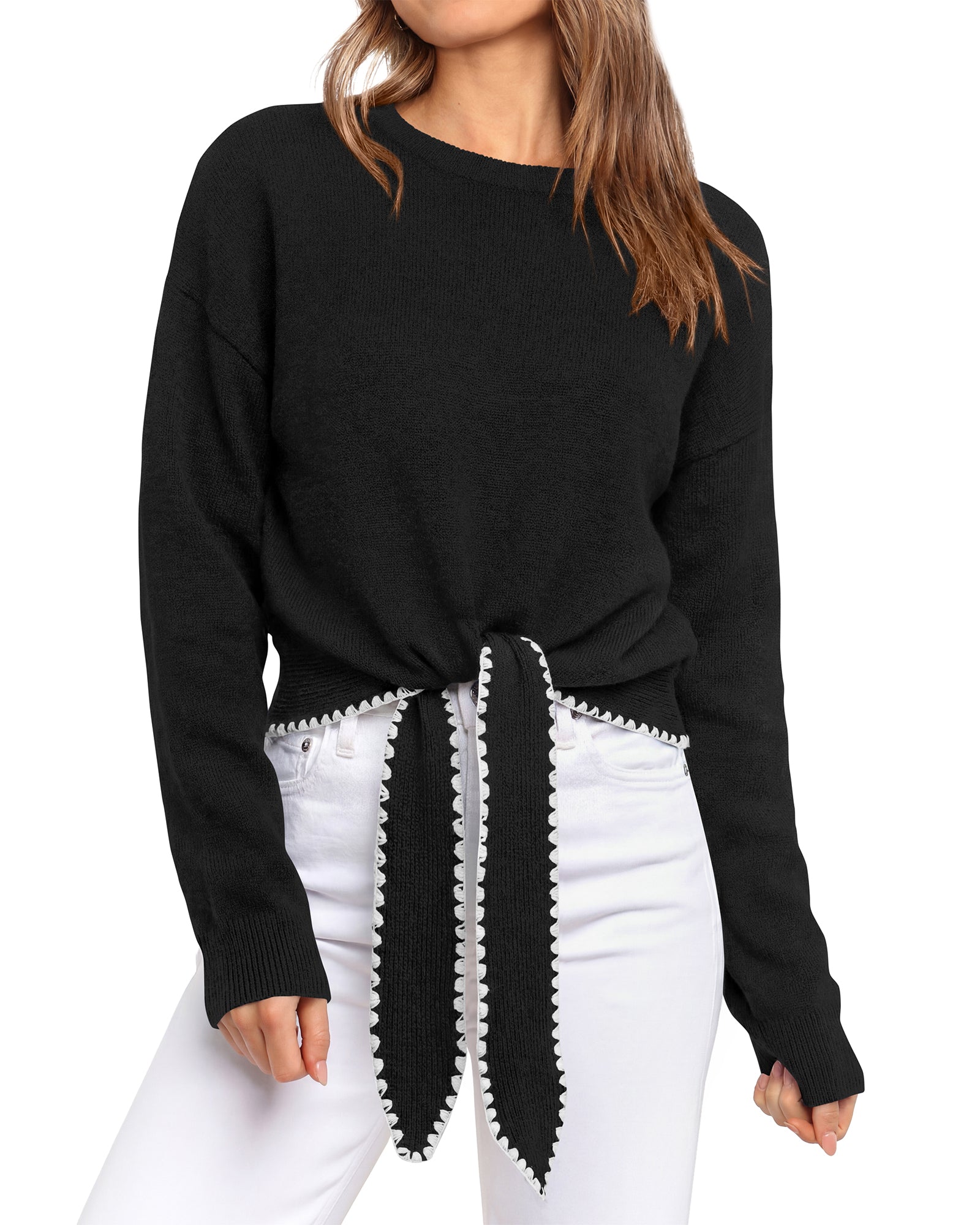 PRETTYGARDEN Casual Long Sleeve Strappy Sweaters for Women