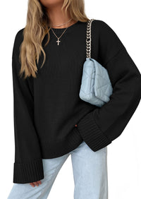 PRETTYGARDEN Oversized Sweater Women's Ribbed Knit Top | Solid Long Sleeve Tops, Drop Shoulder Pullover Crewneck, Basic Going Out & School Outfits 2026, Fall Winter Chunky Clothing