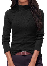 PRETTYGARDEN Women's Fall Mock Neck Long Sleeve Shirts | Soft Stretchy Knit,Geometric Seam Stitching,Slim Fitted Basic Tees,Thermal Casual Wear,Daily Work Layering Winter Tunic Top
