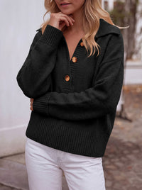 PRETTYGARDEN Womens Fall Long Sleeve Sweaters Button up V Neck Polo Shirts | Quarter Button Collared Tops, Ribbed Knit Comfy Shirts, Relaxed Fit Sweater Tops, Casual Fall Outfits for Women 2026
