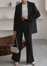 PRETTYGARDEN Women's Fall Two Piece Outfits Dressy Blazer Jacket and Wide Leg Pants Pockets Business Casual Office Suit Sets