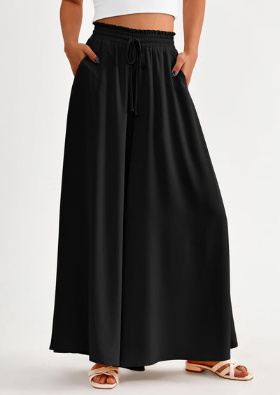 PRETTYGARDEN Women's Summer Wide Leg Palazzo Pants High Waisted Flowy Pockets Trendy Casual Lounge Boho Beach Trousers