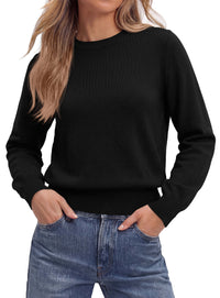PRETTYGARDEN Women’s Long Sleeve Crew Neck Cropped Sweaters | Lightweight Pullover Tops,Work Business Casual Outfits,Soft Knit Fall Sweater,Winter Clothing,Classic Basic Everyday Layer