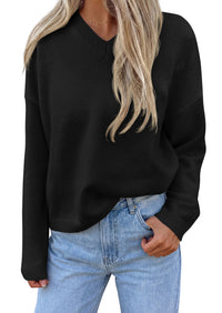 PRETTYGARDEN Women's Fall Fashion V Neck Cozy Sweaters | Soft Stretchy Warm, Chunky Knit Pullover, Loose Fit Long Sleeve Tops, Dressy Casual Blouses,Trendy Holiday Winter Outfits