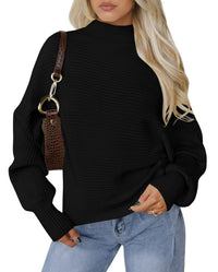 PRETTYGARDEN Womens Batwing Long Sleeve Sweaters Casual Mock Neck Ribbed Knit Cozy Pullover Sweater Tops 2026 Spring Clothes
