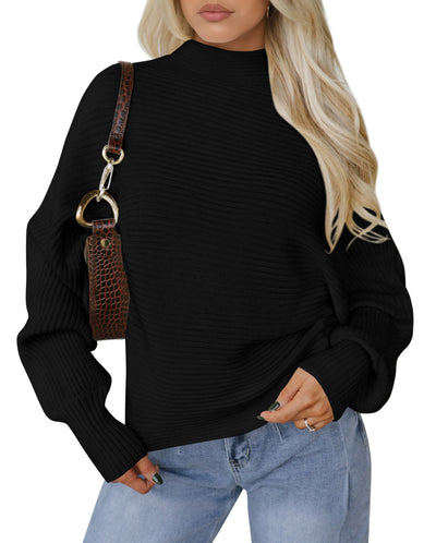 PRETTYGARDEN Womens Batwing Long Sleeve Sweaters Casual Mock Neck Ribbed Knit Cozy Pullover Sweater Tops 2026 Spring Clothes