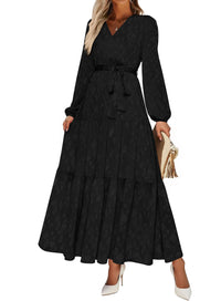 PRETTYGARDEN Womens Long Sleeve Boho Floral Wrap Maxi Dress  Fall Wedding Guest Dresses 2026, Chiffon Flowy Long Dresses, Casual Tie Waist V Neck Dress, Modest A Line Ruffle Tiered Dress