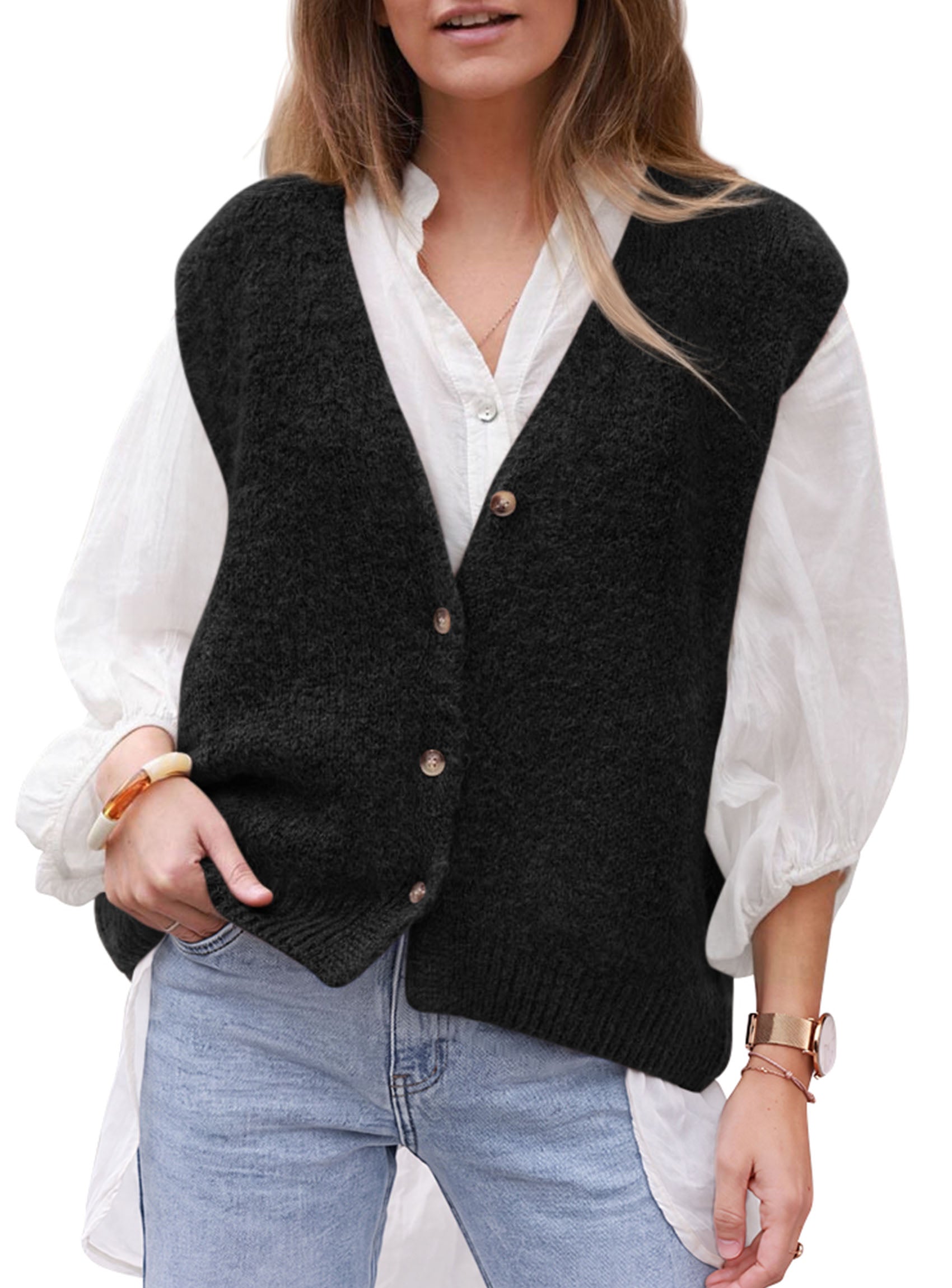 PRETTYGARDEN Womens Fall Sleeveless Button Down Sweater Vest  Soft Knit Fabric, Fashion Deep V Neck, Casual Loose Fit Sweater, Going Out Outfits, 2026 Trendy Winter Clothes
