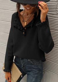 BTFBM Womens Sweaters Fall Winter Clothes 2025 Long Sleeve Button Down Ruffle Crew Neck Casual Knitted Pullover Tops PRETTYGARDEN