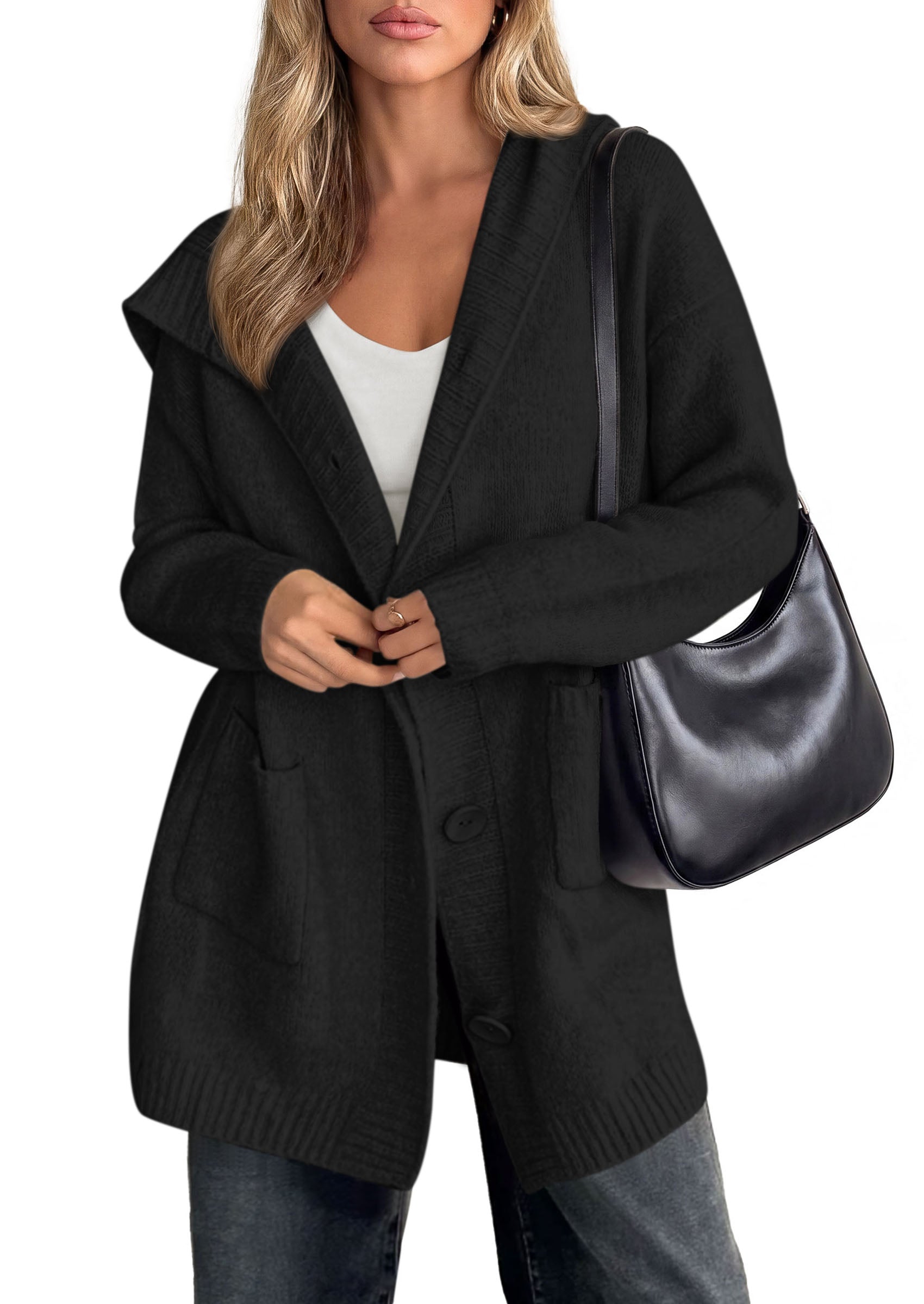 PRETTYGARDEN Women's Long Cardigans Hooded Chunky Sweaters  | Cozy Knit Jacket, Button up, Loose Fit, Pockets, Fall Coats, Trendy Casual, Going Out, Holiday Outfits, Winter Clothing