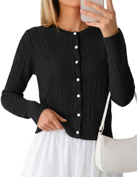 PRETTYGARDEN Women Lightweight Button Up Cardigan Sweaters | Soft Stretchy, Cozy Cable Knit, Long Sleeve Crew Neck, Trendy Cardigans, Cute Casual Outfits, Early Fall Fashion Clothing