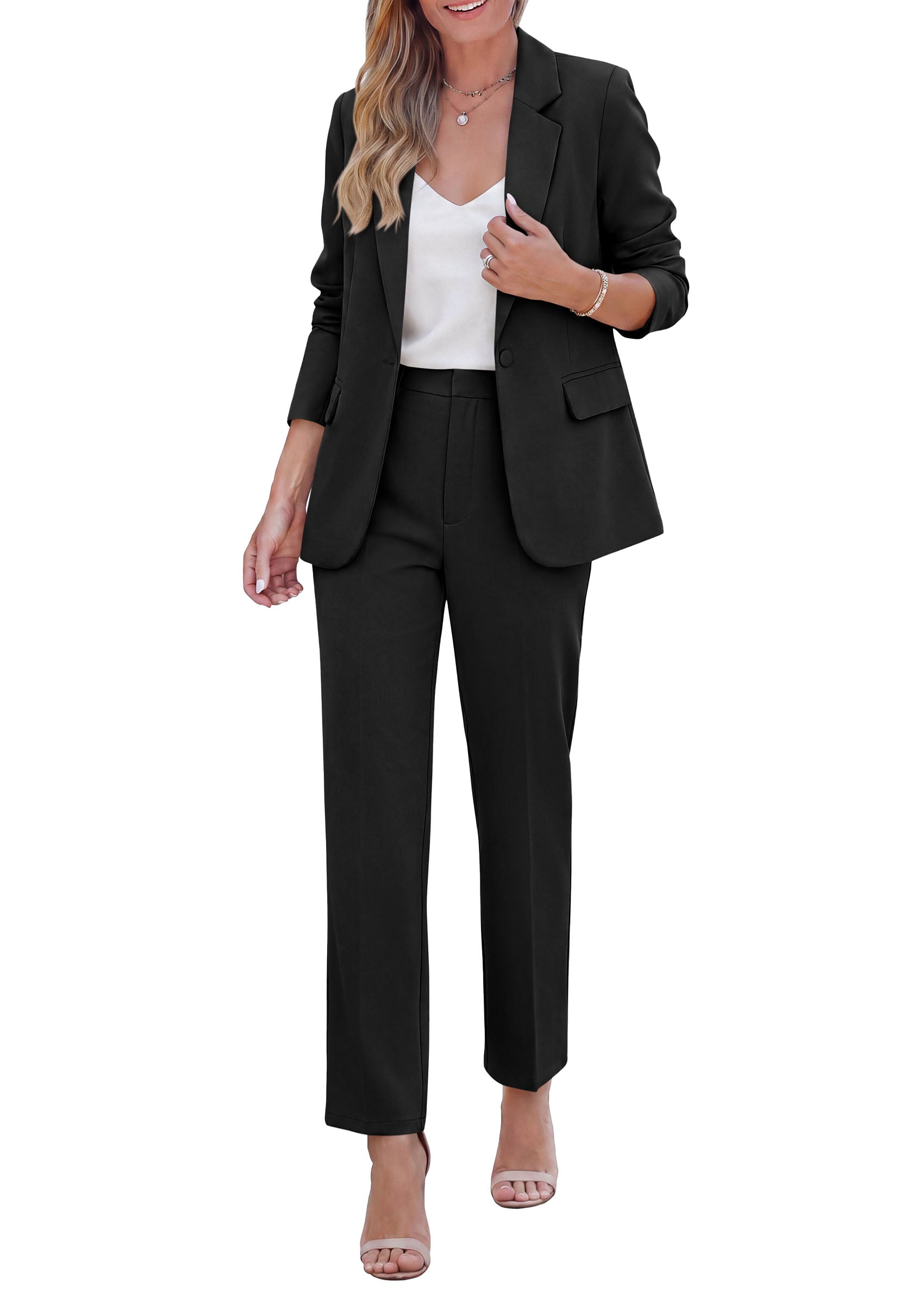 PRETTYGARDEN Two Piece Sets for Women Dressy Pant Suits | Lapel Blazer,Straight Leg Dress Pants,Professional Interview Suit Set,Business Casual Outfits,Office Work Clothes,Fall Winter