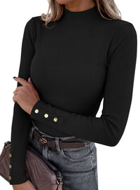PRETTYGARDEN Women's Ribbed Mock Neck Long Sleeve Tops
