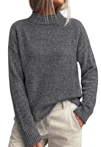 PRETTYGARDEN Womens Sweaters 2026 Mock Neck Ribbed Knit Fall Outfits | Long Sleeve Pullover Tops, Rolled Edge, Loose Fit, Soft Cotton Fabric, Comfy Cozy Sweater, Versatile Casual Cute Clothes
