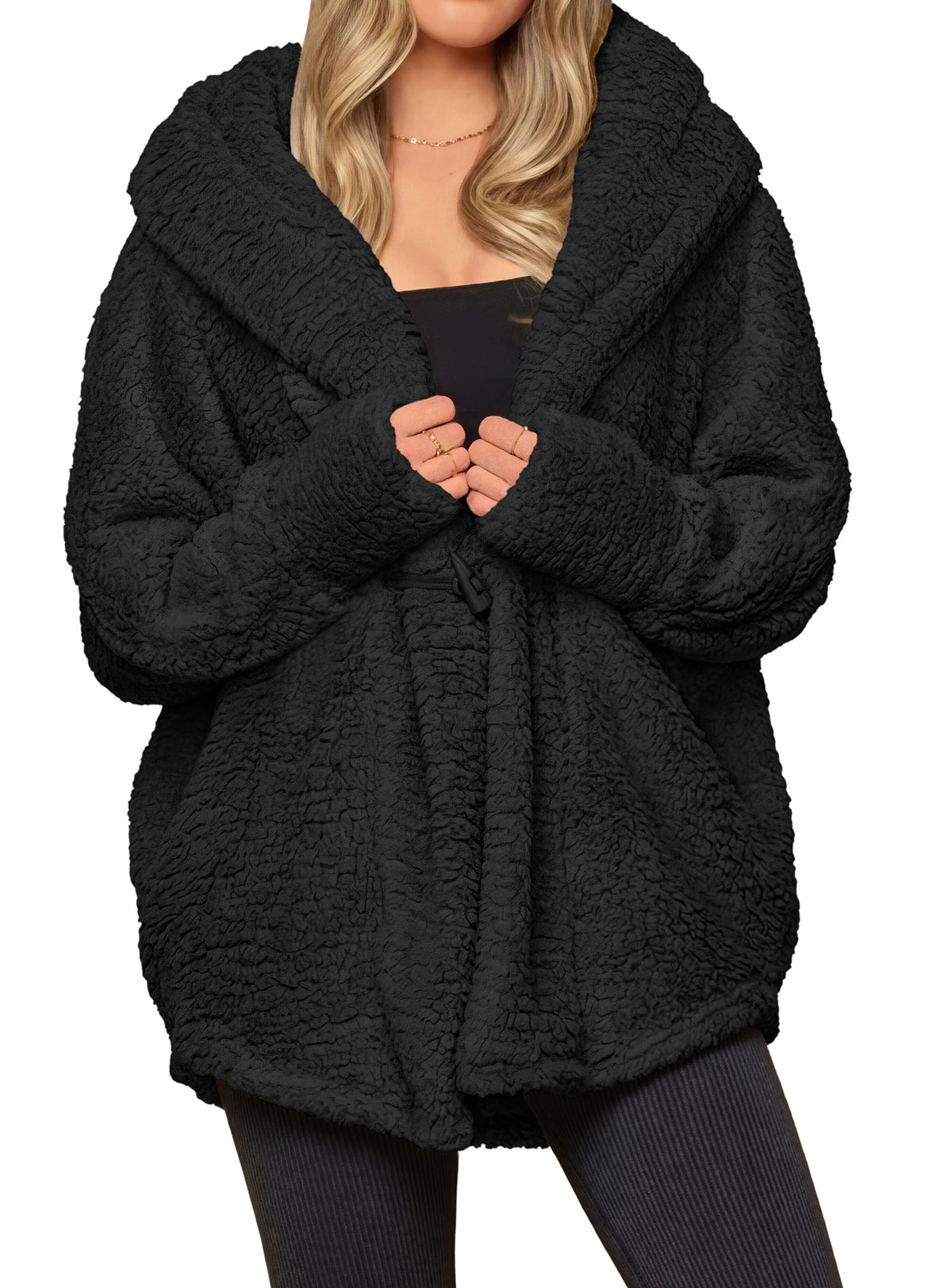 PRETTYGARDEN Women's Winter Warm Coats Hooded Faux Fur Sherpa Jacket  Fuzzy Fleece, Thumb Holes, Long Sleeve Pockets, Teddy Bear Jackets, Trendy Casual Fall Clothes, Holiday Going Out Outfits