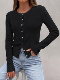 PRETTYGARDEN Fall Fitted Cardigan Sweaters for Women Button Down  | Basic Crewneck Long Sleeve Sweater Tops, Ribbed Trim, Slim Fit, Open Front, Daily Wear, Work, Date, Travel, Fashion Clothing