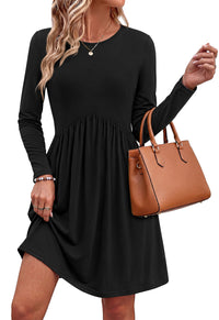 PRETTYGARDEN Womens Long Sleeve Empire Waist Maternity Dress with Pockets Crewnck Flowy A Line Casual Dresses, Above Knee Length, Solid Color & Floral, Baby Shower Outfits, Travel Fashion Clothes