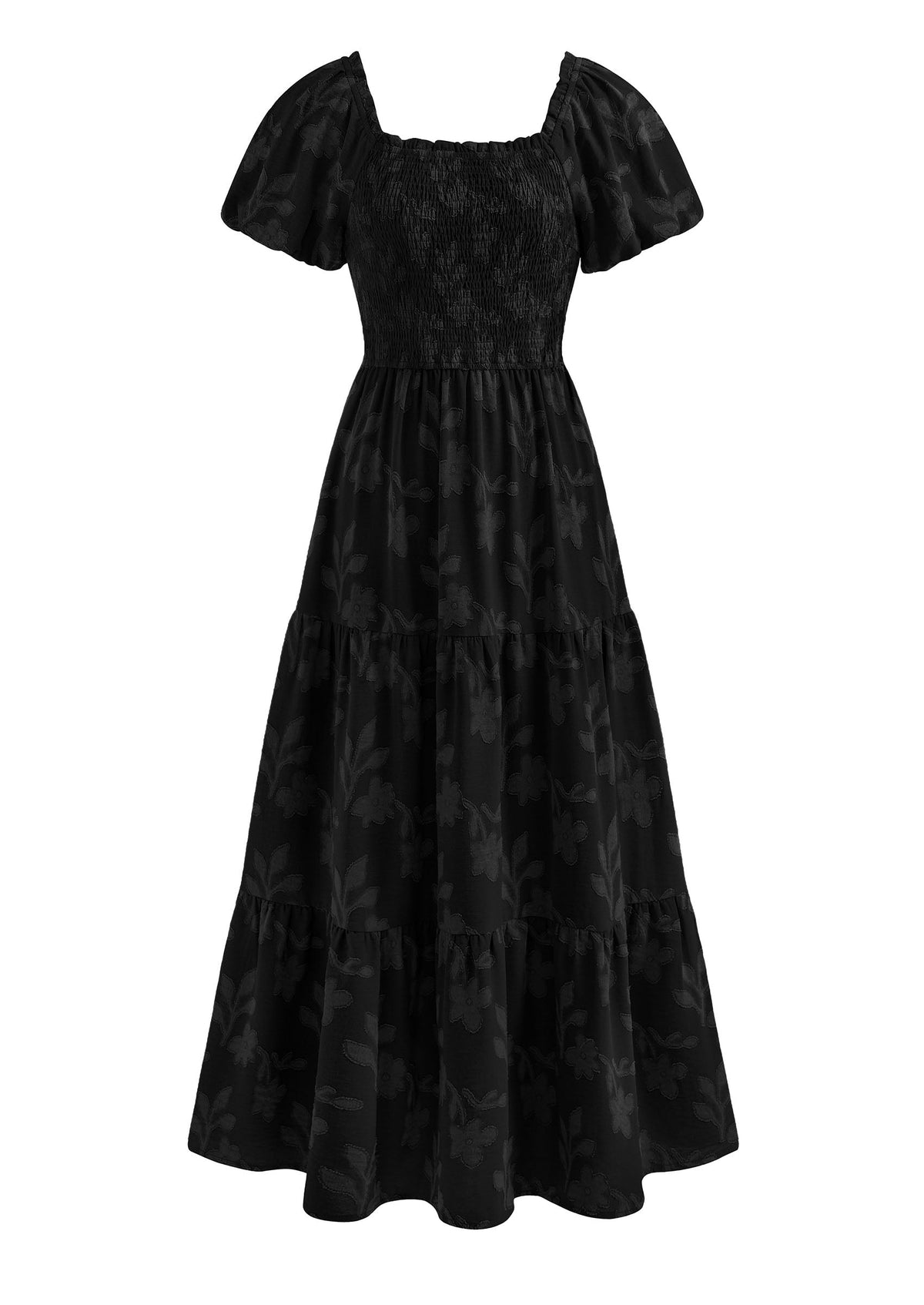 PRETTYGARDEN Women's 2026 Summer Boho Maxi Dresses Floral Short Sleeve Square Neck Smocked Flowy Long Dress Vacation Outfits PRETTYGARDEN