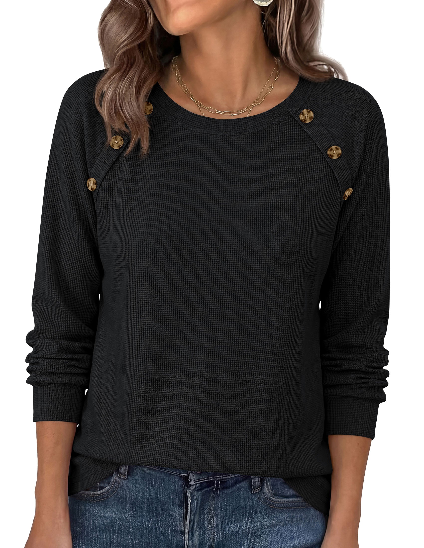 PRETTYGARDEN Long Sleeve Shirts for Women Waffle Knit Tops Fall Fashion 2026 Dressy Casual Loose Tunic Blouse Winter Clothing