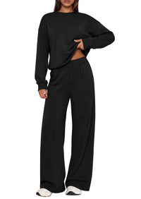 PRETTYGARDEN 2 Piece Lounge Sets for Women Casual Sweatsuits | Soft Stretchy,Drop Shoulder Crew Neck Sweatshirt & Wide Leg Pants,Workout Airport Matching Set Tracksuit,Fall Winter Outfits