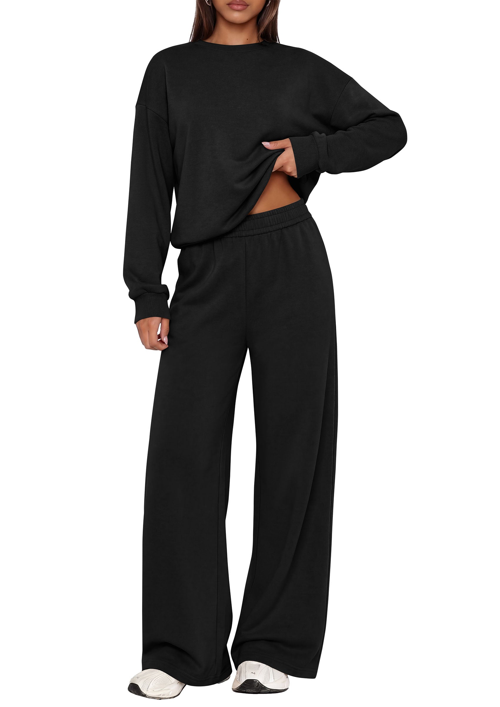 PRETTYGARDEN 2 Piece Lounge Sets for Women Casual Sweatsuits | Soft Stretchy,Drop Shoulder Crew Neck Sweatshirt & Wide Leg Pants,Workout Airport Matching Set Tracksuit,Fall Winter Outfits