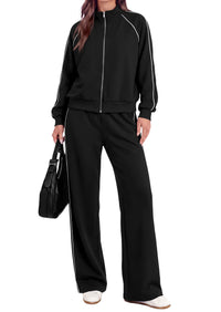 PRETTYGARDEN Women's 2 Piece Sweat Set Casual Fall Outfits | Zip Up Sweatshirt,Wide Leg Pants Sweatsuits,Side Stripes,Matching Lounge Sets,Athletic Wear for Airport,Jogging,Travel,Daily