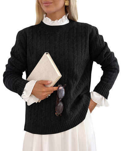 PRETTYGARDEN Women's Cable Knit Sweaters Long Sleeve Pullover Fall Outfits  Soft Cozy Knit Tops, Ribbed Crewneck Regular Fit, Basic Daily, Work Business Casual, Teacher Outfits, Winter Layer Clothing