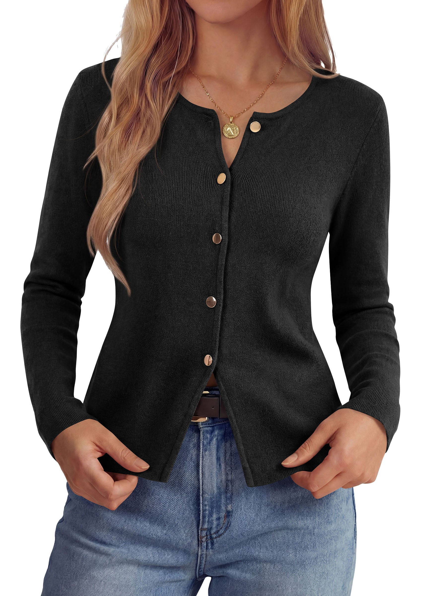 PRETTYGARDEN Button Up Cardigan Sweaters for Women | Slim Fitted Knitwear,Long Sleeve Knit Lightweight Cardigans,Business Casual Outfits Work Tops,Layering Piece for Fall&Winter