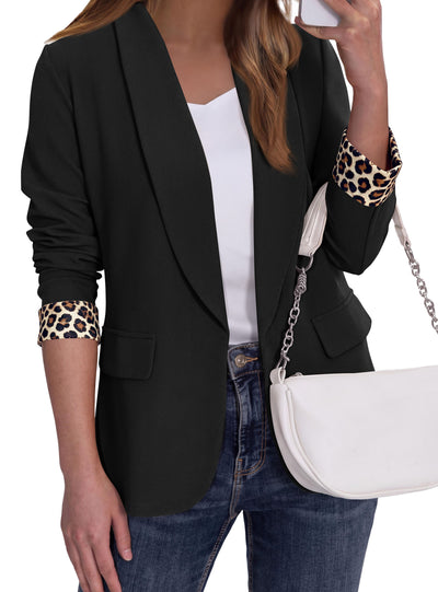 PRETTYGARDEN Women's Business Casual Blazers Suit Jacket | Lapel Loose Fit Blazer, Long Sleeve Open Front Leopard Print Cuffs, Dressy Casual Office Work Clothes, Fall Winter Fashion