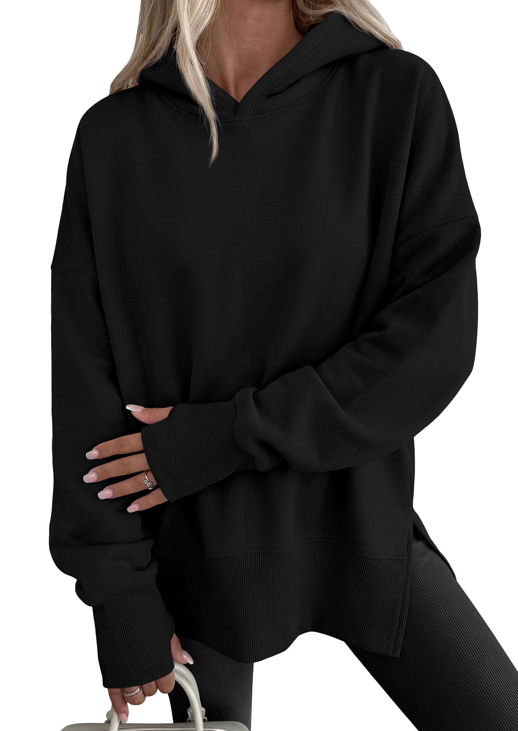 PRETTYGARDEN Womens Oversized Hoodies Side Slit Sweatshirts | Fall Fashion 2026 Trendy Outfits, Thumbholes & Unique Center Seam, Comfort Drop Shoulder Pullover, Chic Tunic for Leggings