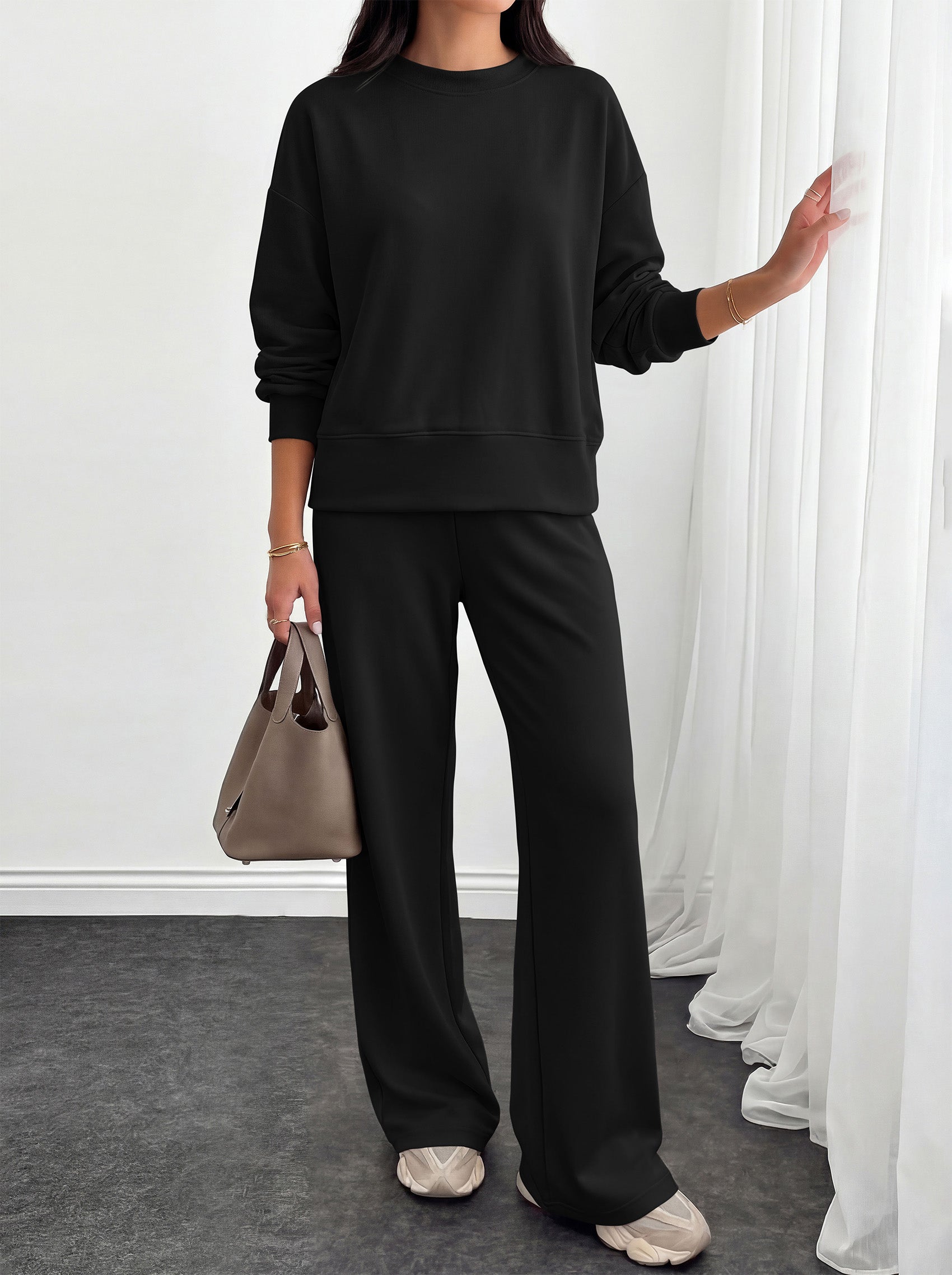 PRETTYGARDEN Womens 2 Piece Outfits Fall Sweatsuits Matching Lounge Sets  | Crewneck Long Sleeve Sweatshirt, Wide Leg Pants Sets with Pockets & Drawstring, Casual Tracksuit, Travel Airport Outfits 2026