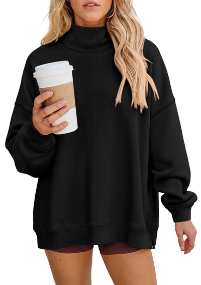 PRETTYGARDEN Womens Mock Neck Sweatshirt Oversized Pullover | Loose Fit,Side Pockets,Long Sleeve Drop Shoulder Tops,Casual Lounge Work Travel Airport Outfits,Fall Fashion Winter Clothes