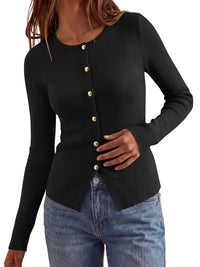 PRETTYGARDEN Long Sleeve Button Front Cardigan Sweaters for Women Fall Tops | Crewneck Ribbed Knit Sweater, Soft Short Cardigans, Business Casual Office Work Tops, Date Night Fashion Clothing Outfits